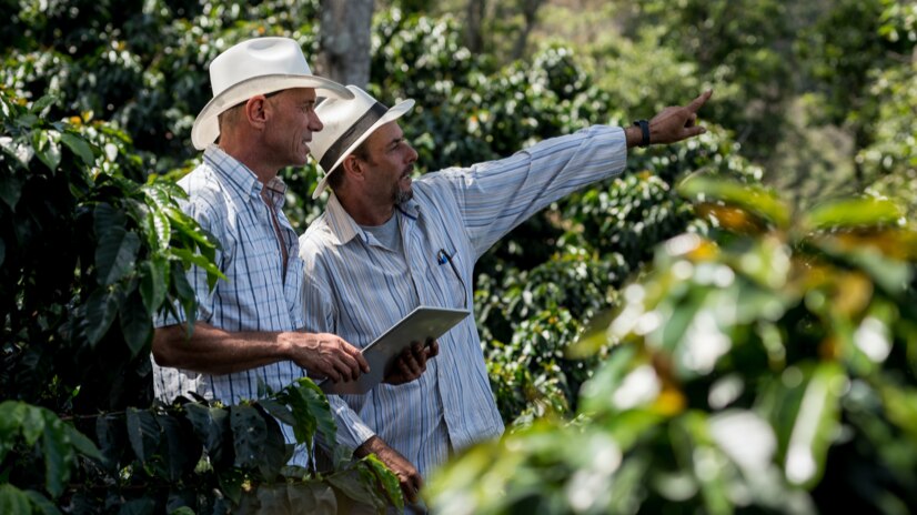 Farmers with coffee beans